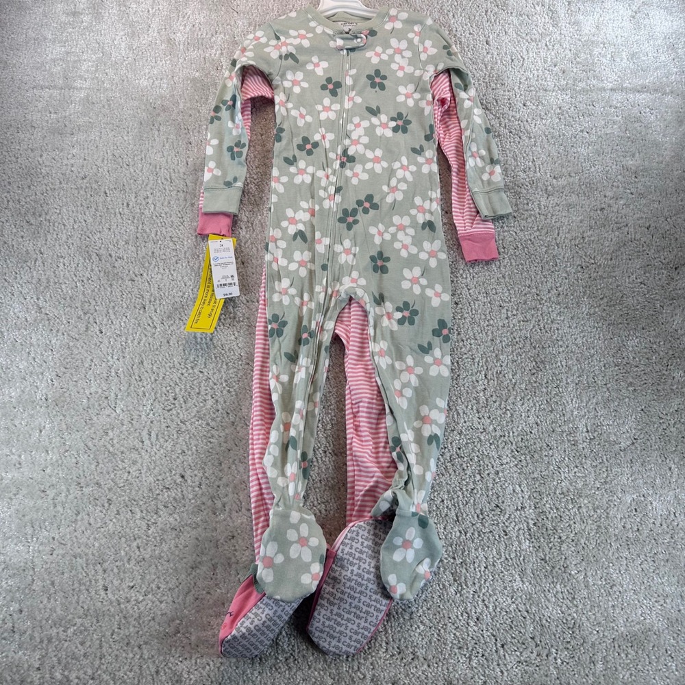 Carters Just One You Toddler Girls 3T Floral Strawberry Footed Pajamas 2 Pack
